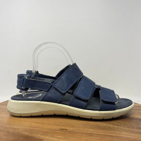 ECCO Breeze Leather Ankle 3 Straps Flat Strappy Sandals Blue Women's Size EU 41 - Picture 1 of 7